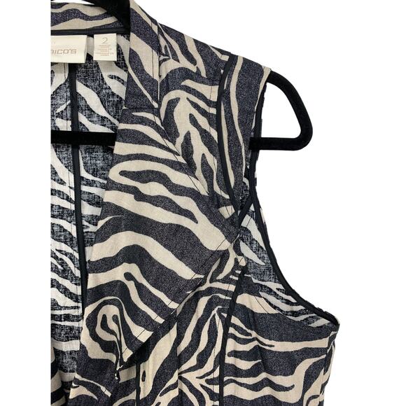 Chicos Vest Womens Sz 2 US L Zebra Print Black Cream Shimmer Metallic - Picture 2 of 6